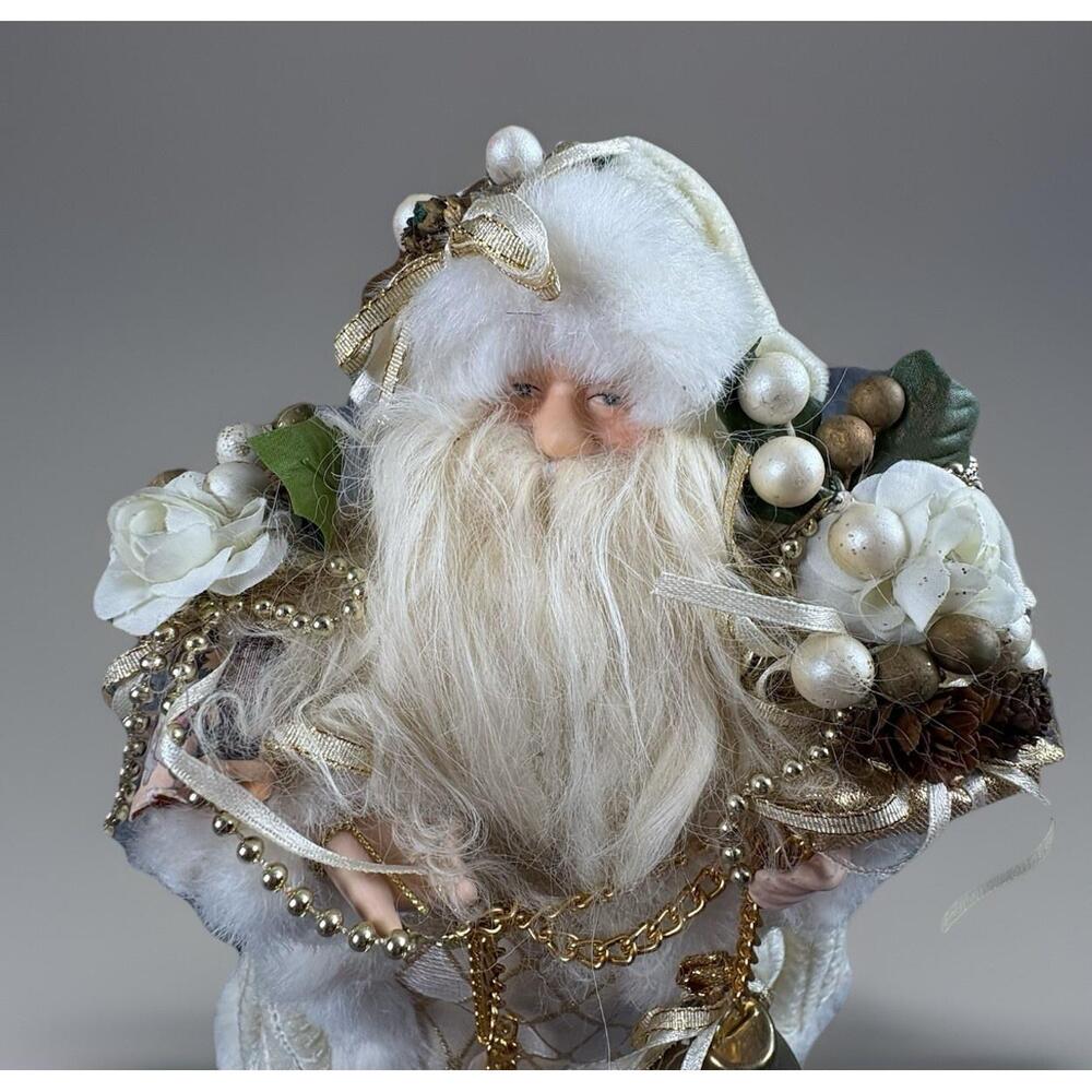 Vintage Y2K Santa Claus Christmas Figure or Tree Topper 12 White Gold Bells 90s - Picture 2 of 11
